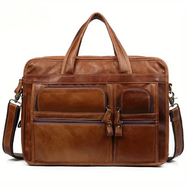 Sac fourre-tout vintage en cuir marron pour homme, mallette d'affaires de 39,62 cm, sac de bureau à bandoulière en cuir de vachette, sacoche de travail professionnelle durable – Image 7