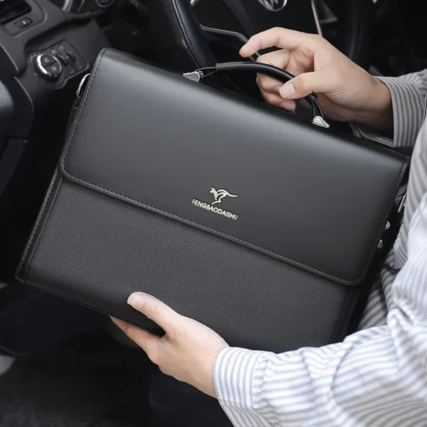 Porte-documents en similicuir pour homme, Sac à main d'affaires multicouche de grande capacité pour le travail et les déplacements, Disponible en marron foncé/noir – Image 3