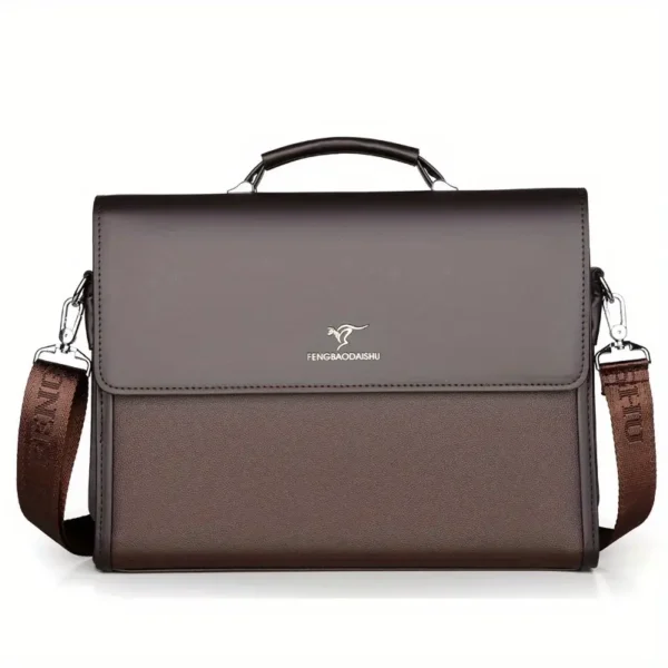 Porte-documents en similicuir pour homme, Sac à main d'affaires multicouche de grande capacité pour le travail et les déplacements, Disponible en marron foncé/noir – Image 5