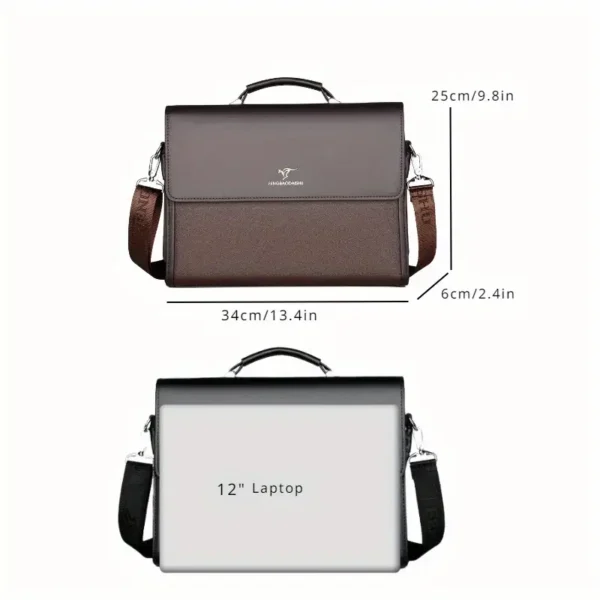 Porte-documents en similicuir pour homme, Sac à main d'affaires multicouche de grande capacité pour le travail et les déplacements, Disponible en marron foncé/noir – Image 6