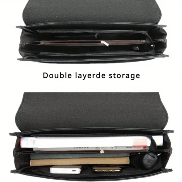Porte-documents en similicuir pour homme, Sac à main d'affaires multicouche de grande capacité pour le travail et les déplacements, Disponible en marron foncé/noir – Image 7