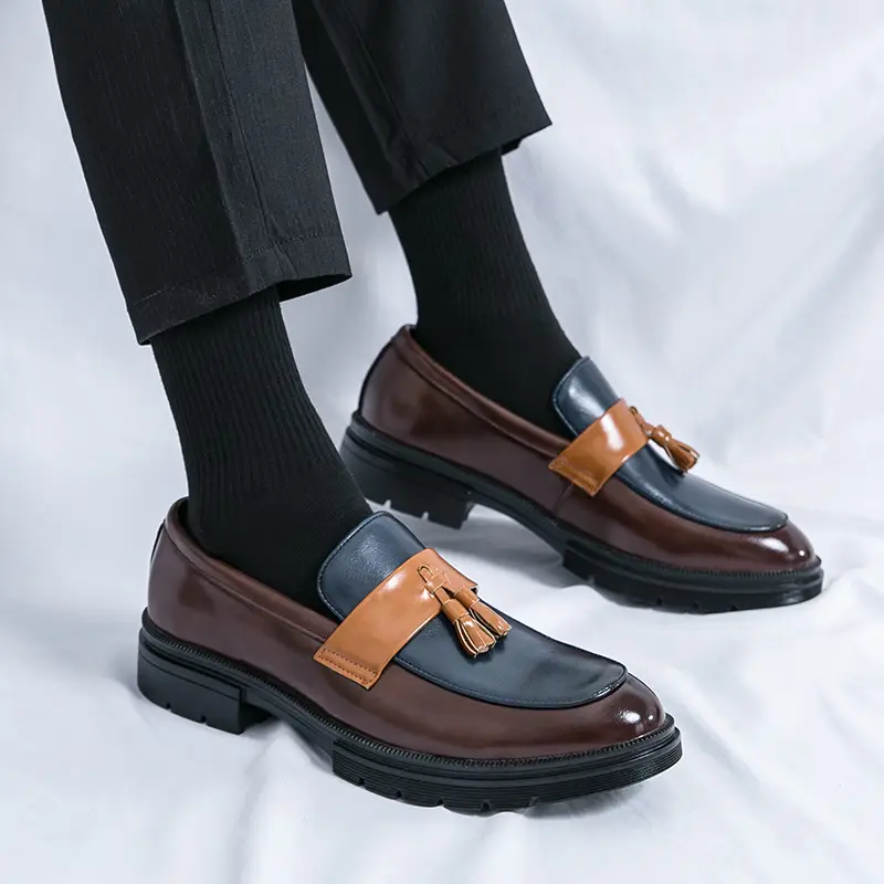 Mocassins classiques tendance pour hommes, similicuir, semelle en caoutchouc, semelle intérieure en EVA, style décontracté, bout rond, à enfiler, convient pour mariage, fête et usage quotidien, saisonnier toute l'année, bas, motif rayé, entretien doux 9 Mocassins classiques tendance pour hommes, similicuir, semelle en caoutchouc, semelle intérieure en EVA, style décontracté, bout rond, à enfiler, convient pour mariage, fête et usage quotidien, saisonnier toute l'année, bas, motif rayé, entretien doux – Image 8