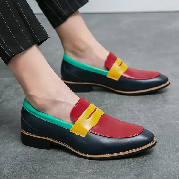Mocassins classiques tendance pour hommes, similicuir, semelle en caoutchouc, semelle intérieure en EVA, coupe basse, bout rond, motif rayé, style décontracté, convient pour mariage, bureau et usage quotidien, saisonnier toute l'année – Image 7