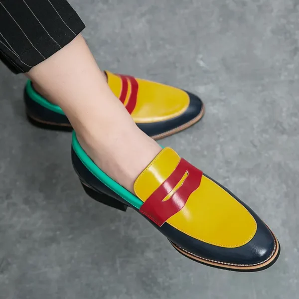 Mocassins classiques tendance pour hommes, similicuir, semelle en caoutchouc, semelle intérieure en EVA, coupe basse, bout rond, motif rayé, style décontracté, convient pour mariage, bureau et usage quotidien, saisonnier toute l'année – Image 9