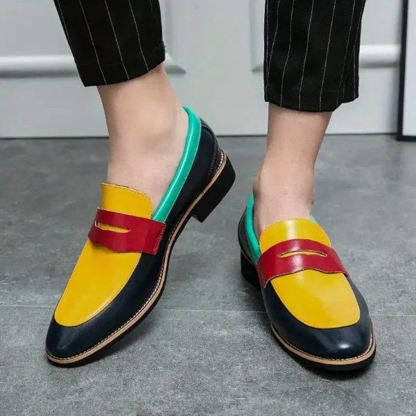 Mocassins classiques tendance pour hommes, similicuir, semelle en caoutchouc, semelle intérieure en EVA, coupe basse, bout rond, motif rayé, style décontracté, convient pour mariage, bureau et usage quotidien, saisonnier toute l'année – Image 10
