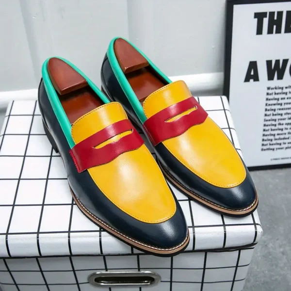 Mocassins classiques tendance pour hommes, similicuir, semelle en caoutchouc, semelle intérieure en EVA, coupe basse, bout rond, motif rayé, style décontracté, convient pour mariage, bureau et usage quotidien, saisonnier toute l'année – Image 12