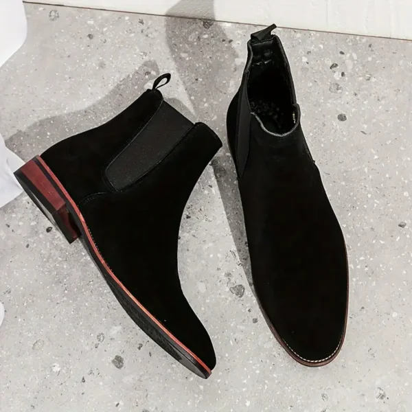 Bottines Chelsea tendance pour homme, Bottines courtes en similicuir de couleur unie avec fermeture à bande élastique, semelle intérieure et semelle en similicuir – Image 9