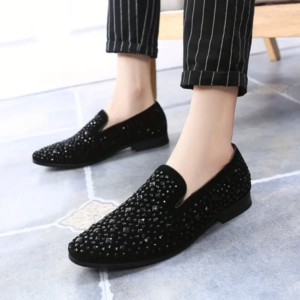 Mocassins unisexes tendance à enfiler, en similicuir orné de strass, chaussures décontractées à bout rond pour fête et usage quotidien, semelle en caoutchouc, doublure et semelle intérieure en similicuir – Image 7