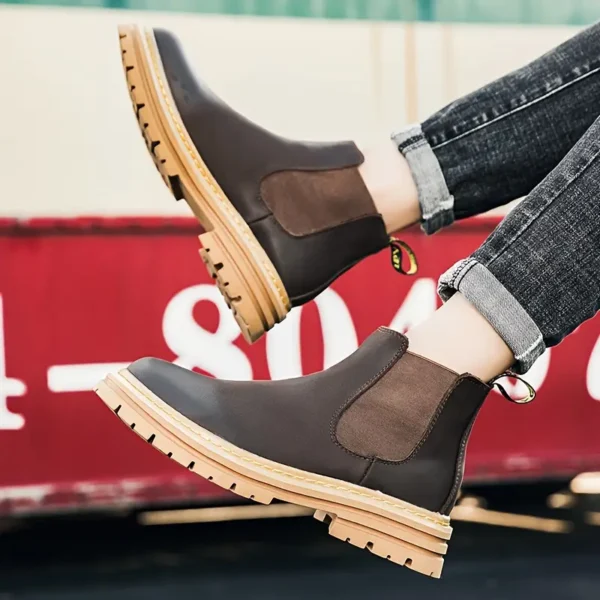 Bottines Chelsea pour homme, Élégantes, confortables et polyvalentes pour l'automne/hiver, Cuir supérieur avec semelle en caoutchouc – Image 5