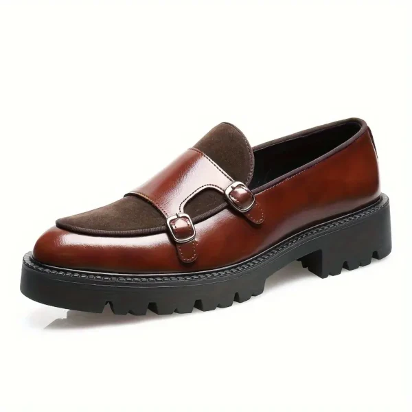 Mocassins de style vintage pour hommes, Chaussures décontractées à enfiler en similicuir avec détail à double boucle, bout rond, semelle en caoutchouc et semelle intérieure confortable pour toutes les saisons – Image 5