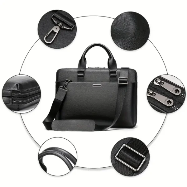 Mallette multifonctionnelle en cuir véritable pour homme, sac à main d'affaires en cuir de vachette à couche supérieure – Image 4