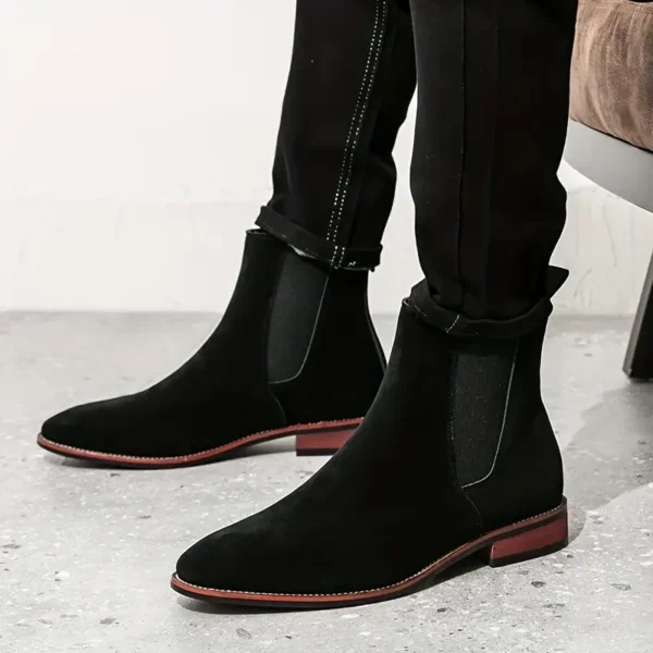 Bottines Chelsea tendance pour homme, Bottines courtes en similicuir de couleur unie avec fermeture à bande élastique, semelle intérieure et semelle en similicuir – Image 4