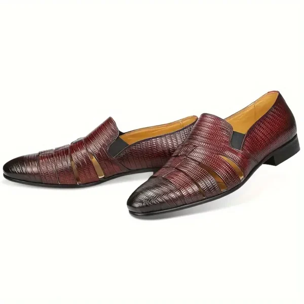 Chaussures en cuir de vachette pleine fleur respirantes de couleur unie pour hommes, chaussures habillées confortables antidérapantes à semelle en caoutchouc décontractées, chaussures pour hommes – Image 9