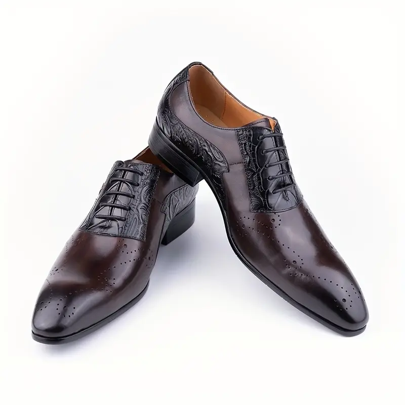 Chaussures Oxford à bout richelieu vintage de luxe pour hommes, confortables, antidérapantes, tige en cuir de vachette pleine fleur, semelle en caoutchouc, chaussures habillées pour hommes 2 Chaussures Oxford à bout richelieu vintage de luxe pour hommes, confortables, antidérapantes, tige en cuir de vachette pleine fleur, semelle en caoutchouc, chaussures habillées pour hommes