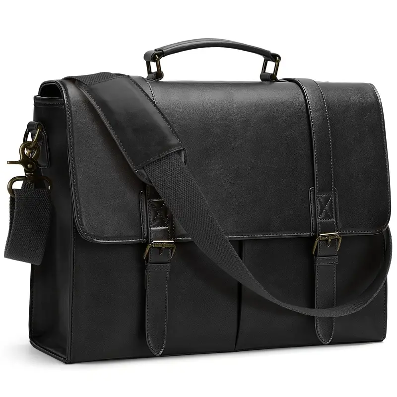 Sac messager vintage en similicuir pour homme, Sacoche étanche pour ordinateur portable de 39,62 cm, grand sac à bandoulière pour le travail au bureau, les affaires et l'université 11 Sac messager vintage en similicuir pour homme, Sacoche étanche pour ordinateur portable de 39,62 cm, grand sac à bandoulière pour le travail au bureau, les affaires et l'université – Image 10