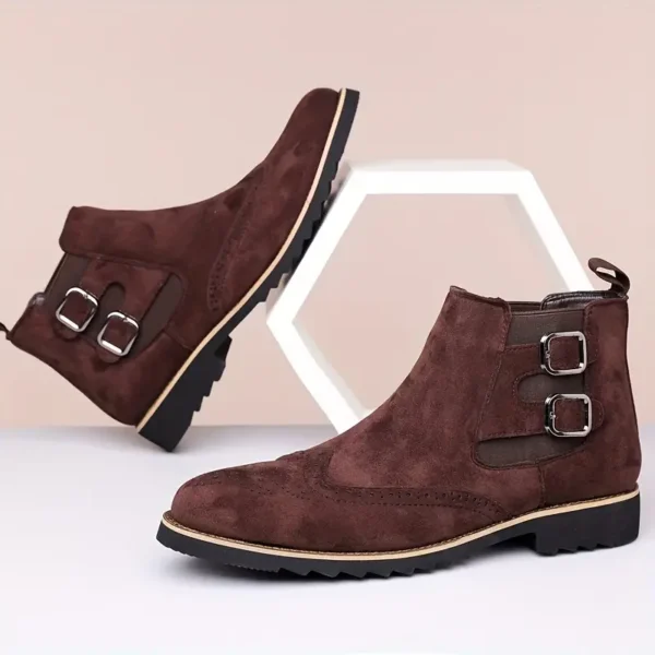 Bottines Chelsea élégantes d'inspiration vintage pour homme, Bottines élégantes à enfiler avec double boucle, parfaites pour les mariages et les fêtes – Image 5