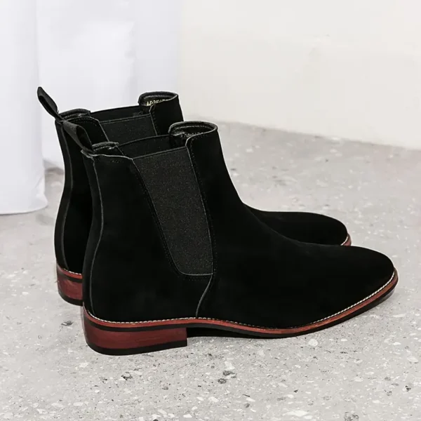Bottines Chelsea tendance pour homme, Bottines courtes en similicuir de couleur unie avec fermeture à bande élastique, semelle intérieure et semelle en similicuir – Image 5