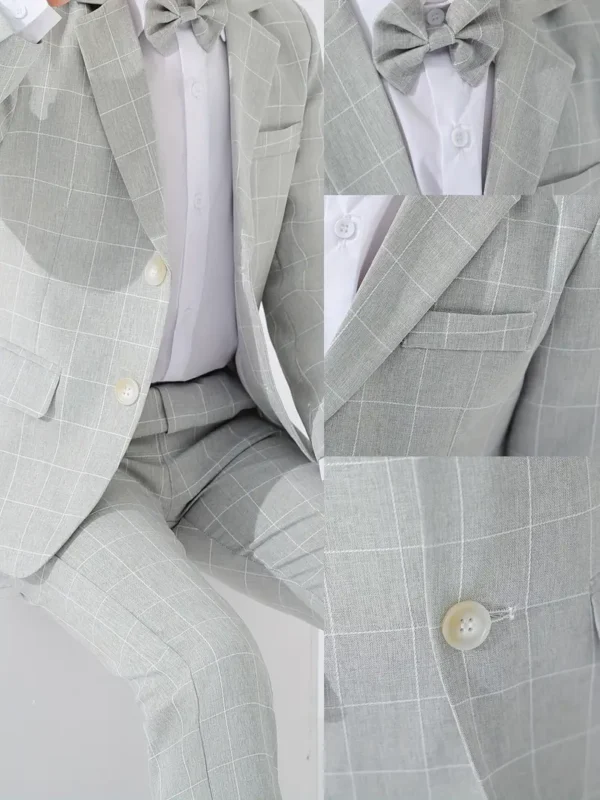 Tenue de gentleman formelle à carreaux 3 pièces pour garçons Tenue de gentleman formelle à carreaux 3 pièces pour garçons, blazer à manches longues, nœud papillon et pantalon, ensemble de vêtements pour enfants pour la compétition, la performance, le mariage, le banquet, l'extérieur 13 novembre 2024 Kotazando