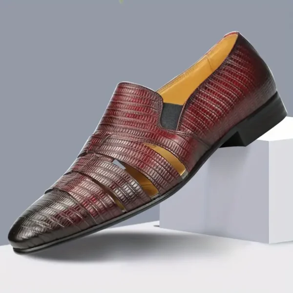 Chaussures en cuir de vachette pleine fleur respirantes de couleur unie pour hommes, chaussures habillées confortables antidérapantes à semelle en caoutchouc décontractées, chaussures pour hommes – Image 8