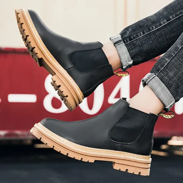 Bottines Chelsea pour homme, Élégantes, confortables et polyvalentes pour l'automne/hiver, Cuir supérieur avec semelle en caoutchouc – Image 8