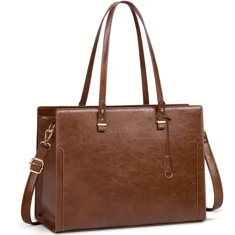 Sacoche pour ordinateur portable vintage marron élégant de 39,62 cm pour femme, Mallette en similicuir imperméable avec bandoulière, sac fourre-tout de travail professionnel 3 Sacoche pour ordinateur portable vintage marron élégant de 39,62 cm pour femme, Mallette en similicuir imperméable avec bandoulière, sac fourre-tout de travail professionnel – Image 2