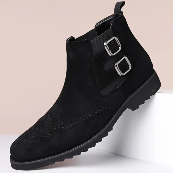 Bottines Chelsea élégantes d'inspiration vintage pour homme, Bottines élégantes à enfiler avec double boucle, parfaites pour les mariages et les fêtes – Image 3