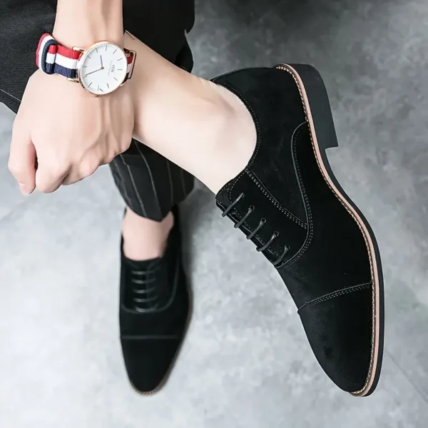 Souliers habillées grande taille pour hommes, À lacets, semelle en caoutchouc antidérapante, similicuir pour tenue professionnelle et décontractée – Image 3