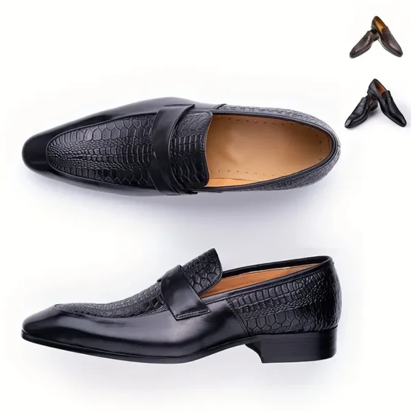 Mocassins à bout ciselé pour hommes avec dessus en cuir, chaussures confortables à enfiler, respirantes et résistantes à l'usure pour les occasions professionnelles, chaussures de bureau quotidiennes pour hommes - Image 3