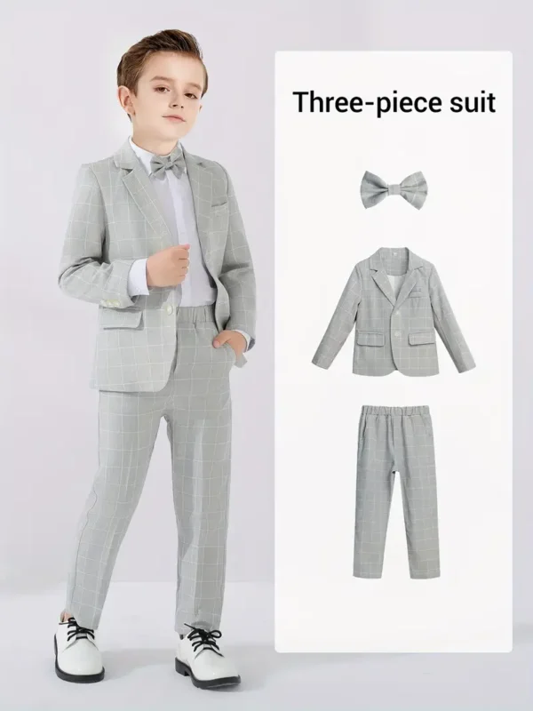 Tenue de gentleman formelle à carreaux 3 pièces pour garçons Tenue de gentleman formelle à carreaux 3 pièces pour garçons, blazer à manches longues, nœud papillon et pantalon, ensemble de vêtements pour enfants pour la compétition, la performance, le mariage, le banquet, l'extérieur 13 novembre 2024 Kotazando