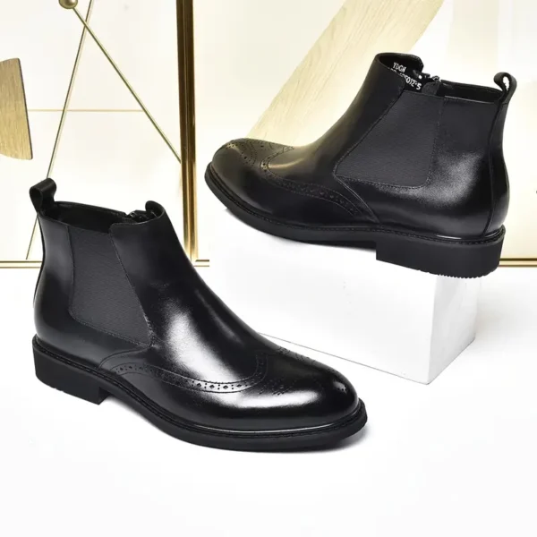 Bottines Chelsea mi-hautes de couleur unie pour hommes, chaussures confortables et antidérapantes avec semelle en caoutchouc durable pour activités de plein air pour hommes – Image 9