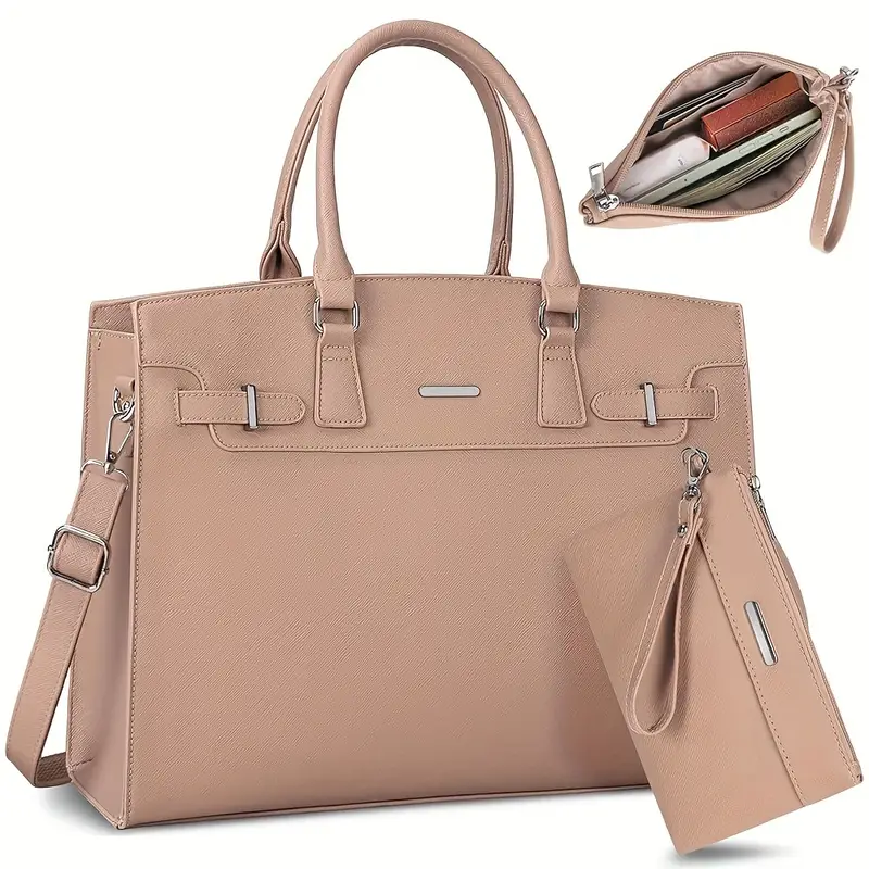 Lot de 2 porte-documents en similicuir pour femme, sac d'ordinateur portable tendance, sac fourre-tout étanche avec fermeture éclair, doublure en polyester, avec bandoulière amovible, pour les déplacements quotidiens, les sorties, ordinateur portable de 39,62 cm 7 Lot de 2 porte-documents en similicuir pour femme, sac d'ordinateur portable tendance, sac fourre-tout étanche avec fermeture éclair, doublure en polyester, avec bandoulière amovible, pour les déplacements quotidiens, les sorties, ordinateur portable de 39,62 cm – Image 6
