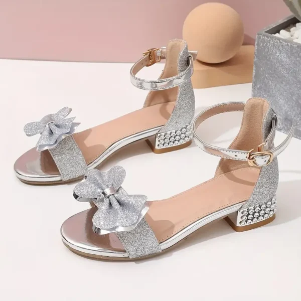 Chaussures à talons hauts tendance et mignonnes avec nœud papillon et bout ouvert pour filles, chaussures habillées légères et respirantes pour les vacances, les fêtes, les mariages, le printemps et l'été – Image 2