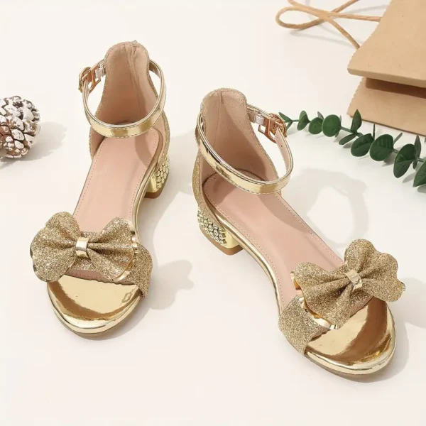 Chaussures à talons hauts tendance et mignonnes avec nœud papillon et bout ouvert pour filles, chaussures habillées légères et respirantes pour les vacances, les fêtes, les mariages, le printemps et l'été – Image 6