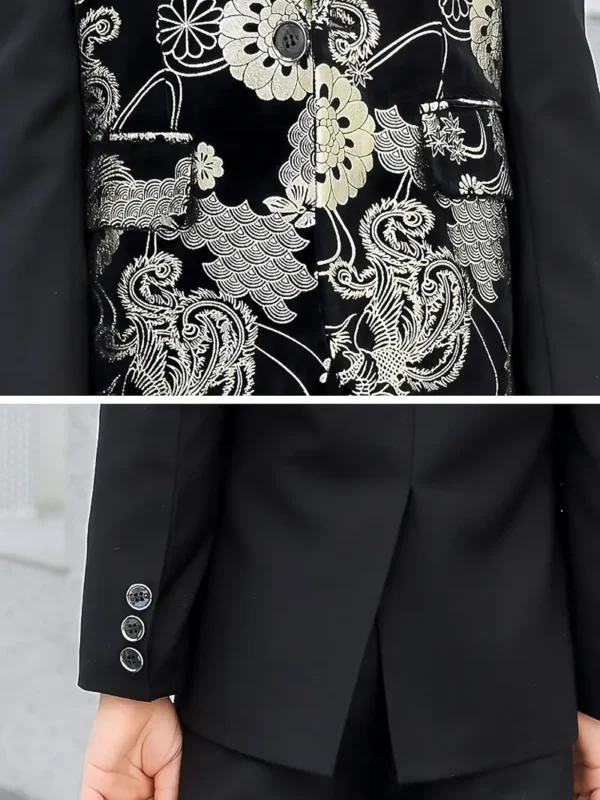 Tenues de gentleman formelles pour garçons, veste de costume à manches longues et pantalon à motif floral, ensemble de vêtements pour garçons pour robe de banquet de mariage en plein air – Image 5