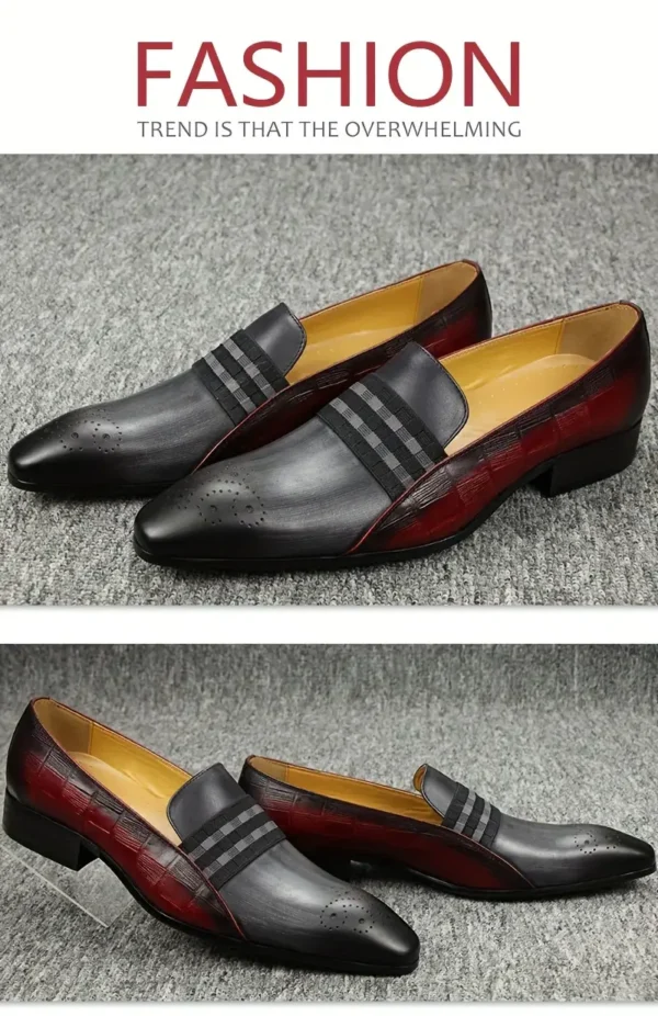 Mocassins décontractés à bout ciselé pour hommes avec dessus en cuir, chaussures habillées respirantes et résistantes à l'usure pour le bureau, les mariages et les fêtes – Image 13