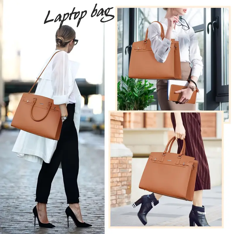 Lot de 2 porte-documents en similicuir pour femme, sac d'ordinateur portable tendance, sac fourre-tout étanche avec fermeture éclair, doublure en polyester, avec bandoulière amovible, pour les déplacements quotidiens, les sorties, ordinateur portable de 39,62 cm 5 Lot de 2 porte-documents en similicuir pour femme, sac d'ordinateur portable tendance, sac fourre-tout étanche avec fermeture éclair, doublure en polyester, avec bandoulière amovible, pour les déplacements quotidiens, les sorties, ordinateur portable de 39,62 cm – Image 4