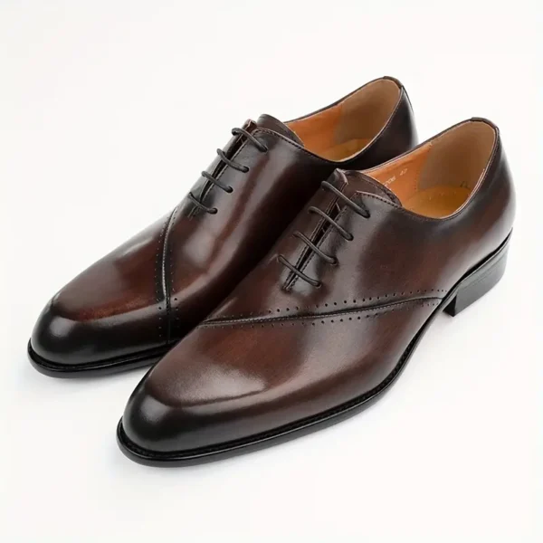 Chaussures Oxford classiques de couleur unie pour hommes, confortables, antidérapantes, semelle en caoutchouc durable, lacets, couche supérieure en cuir de vache, chaussures formelles, chaussures d'affaires pour hommes – Image 9