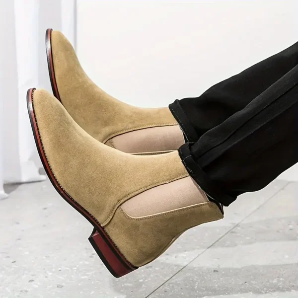 Bottines Chelsea tendance pour homme, Bottines courtes en similicuir de couleur unie avec fermeture à bande élastique, semelle intérieure et semelle en similicuir – Image 10
