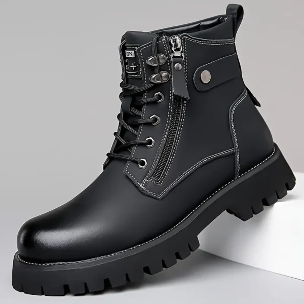 Bottes montantes solides tendance pour hommes avec fermeture éclair latérale, chaussures décontractées confortables, antidérapantes et durables pour les activités de plein air pour hommes – Image 5