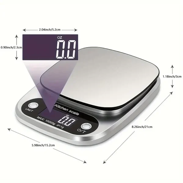Balance de cuisine numérique de précision, Capacité de 22 lb, affichage en grammes et en onces pour la cuisine et la pâtisserie, précision de 1 G/0,1 oz, alimentée par pile AAA non rechargeable (argentée) – Image 6