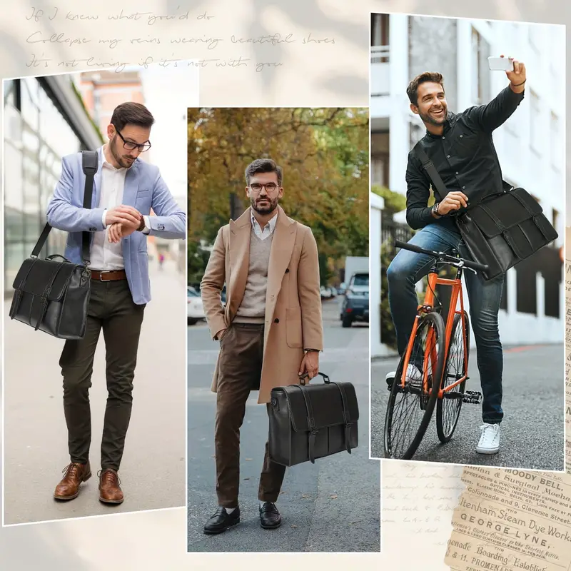 Sac messager vintage en similicuir pour homme, Sacoche étanche pour ordinateur portable de 39,62 cm, grand sac à bandoulière pour le travail au bureau, les affaires et l'université 3 Sac messager vintage en similicuir pour homme, Sacoche étanche pour ordinateur portable de 39,62 cm, grand sac à bandoulière pour le travail au bureau, les affaires et l'université – Image 2