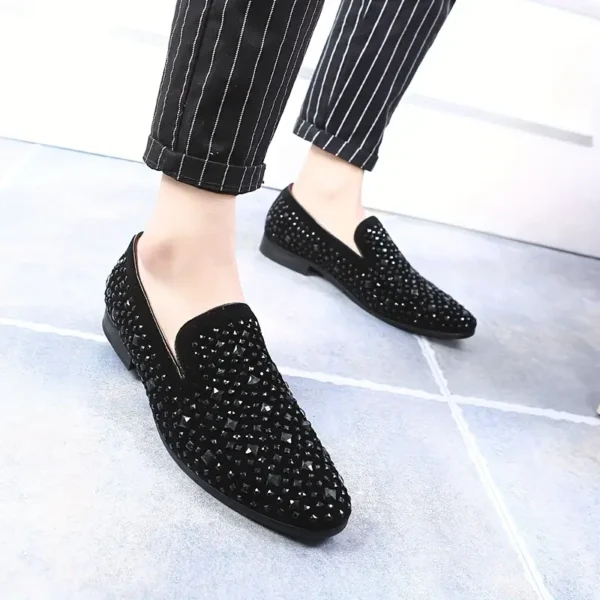 Mocassins unisexes tendance à enfiler, en similicuir orné de strass, chaussures décontractées à bout rond pour fête et usage quotidien, semelle en caoutchouc, doublure et semelle intérieure en similicuir – Image 4