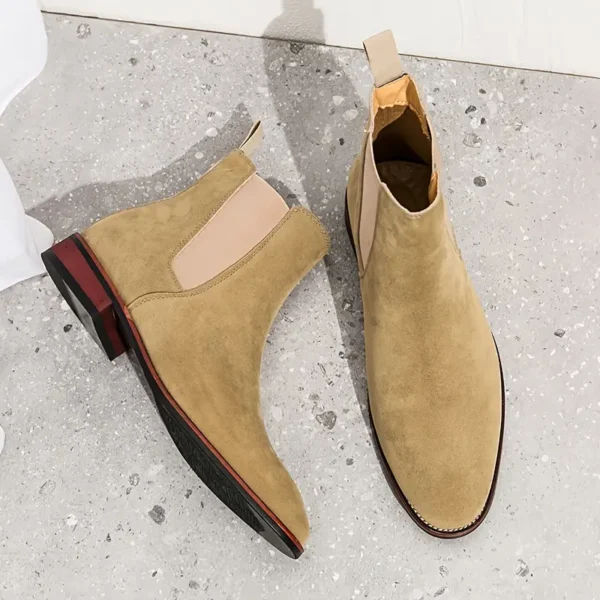 Bottines Chelsea tendance pour homme, Bottines courtes en similicuir de couleur unie avec fermeture à bande élastique, semelle intérieure et semelle en similicuir – Image 2