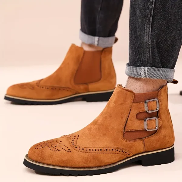 Bottines Chelsea élégantes d'inspiration vintage pour homme, Bottines élégantes à enfiler avec double boucle, parfaites pour les mariages et les fêtes – Image 8