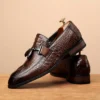 Mocassins en similicuir à motif crocodile pour homme, Chaussures décontractées à enfiler avec bout pointu, chaussures habillées à semelle en caoutchouc toutes saisons pour mariage et usage quotidien