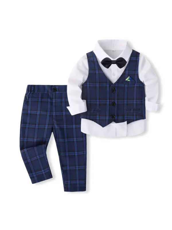 Ensemble 3 pièces pour bébé avec motif écossais Ensemble 3 pièces pour bébé avec motif écossais, chemise à nœud papillon, gilet et pantalon, costume pour tout-petit et bébé garçon pour occasions formelles, photographie, fête d'anniversaire, mariage 1 novembre 2024 Kotazando