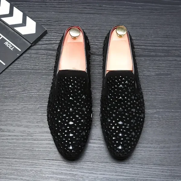 Mocassins unisexes tendance à enfiler, en similicuir orné de strass, chaussures décontractées à bout rond pour fête et usage quotidien, semelle en caoutchouc, doublure et semelle intérieure en similicuir – Image 6