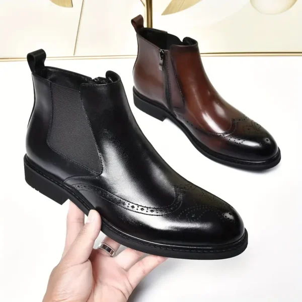 Bottines Chelsea mi-hautes de couleur unie pour hommes, chaussures confortables et antidérapantes avec semelle en caoutchouc durable pour activités de plein air pour hommes