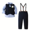 Ensemble 3 pièces pour garçon Ensemble 3 pièces pour garçon, chemise à nœud papillon, gilet et salopette, tenue de soirée pour discours, fête d'anniversaire, vêtements pour enfants pour printemps, automne, hiver, vêtements d'extérieur 26 décembre 2024 Kotazando