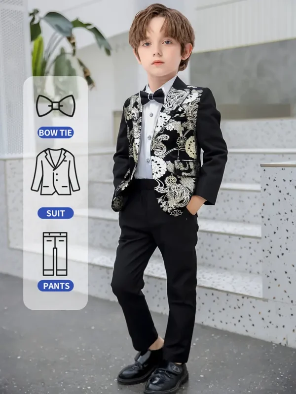 Tenues de gentleman formelles pour garçons, veste de costume à manches longues et pantalon à motif floral, ensemble de vêtements pour garçons pour robe de banquet de mariage en plein air